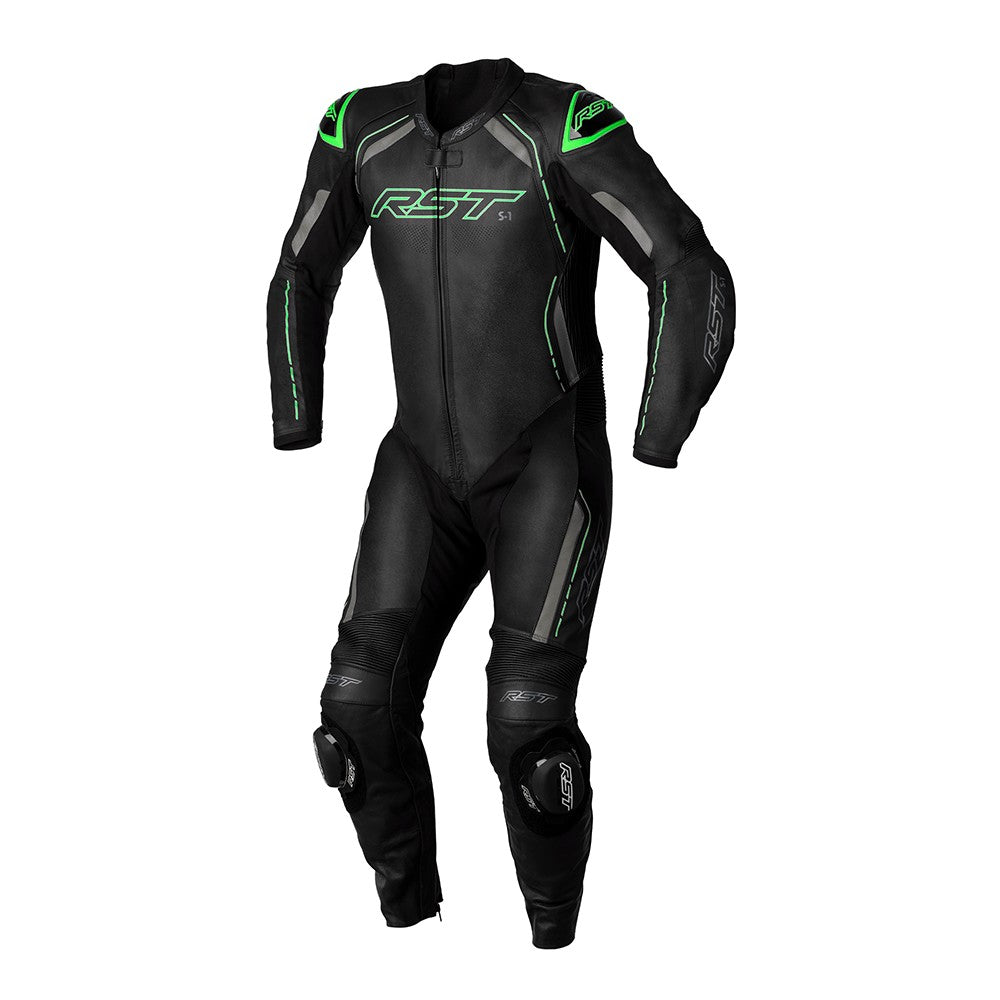 RST S1 Leather Suit Black Grey Neon Green