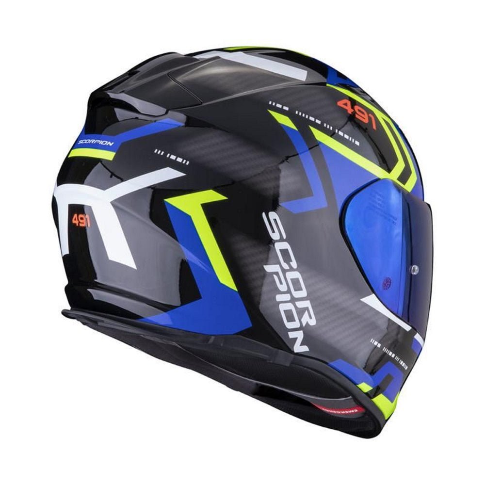 Scorpion Exo 491 Spin Black Blue Yellow Full Face Helmet