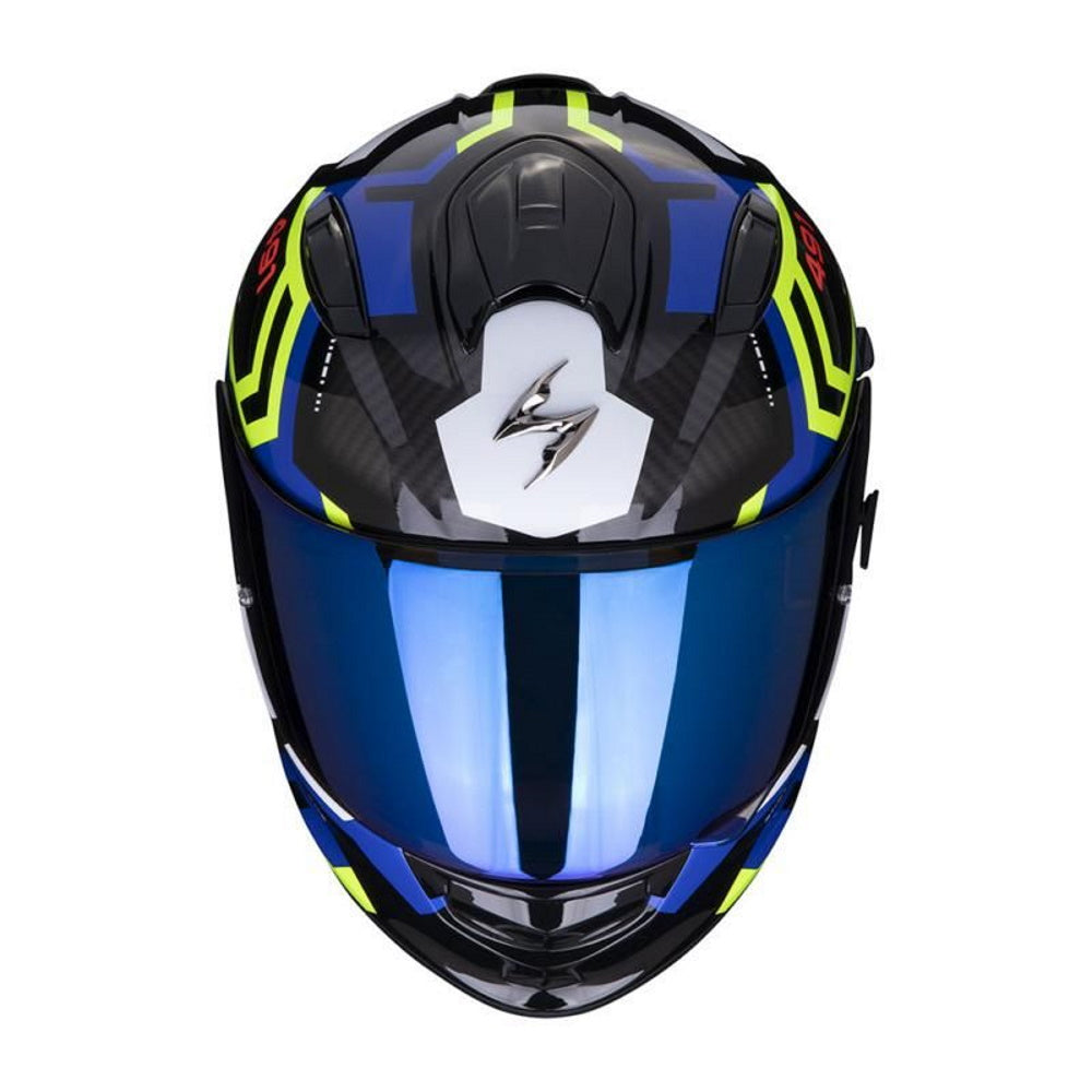 Scorpion Exo 491 Spin Black Blue Yellow Full Face Helmet