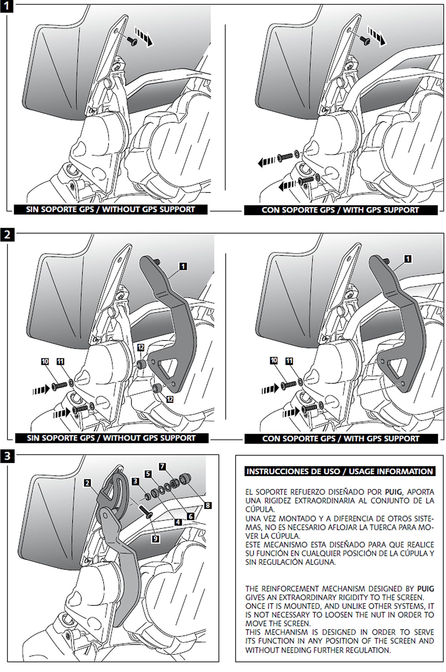 BMW R1200/1250GS 13-22 Puig Screen Reinforcement Support