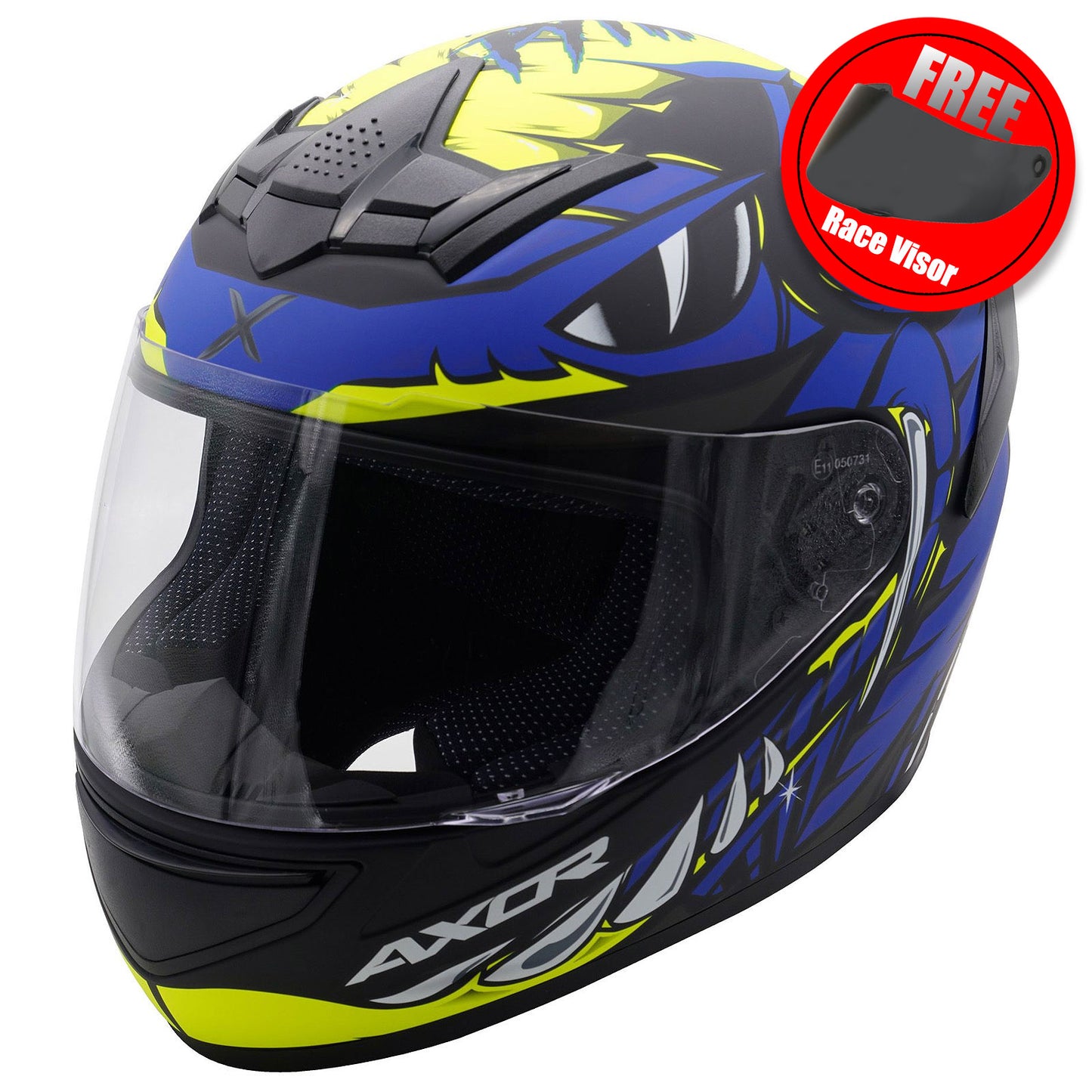 Axor Rage Python Blue / Flo Yellow Full Face Helmet