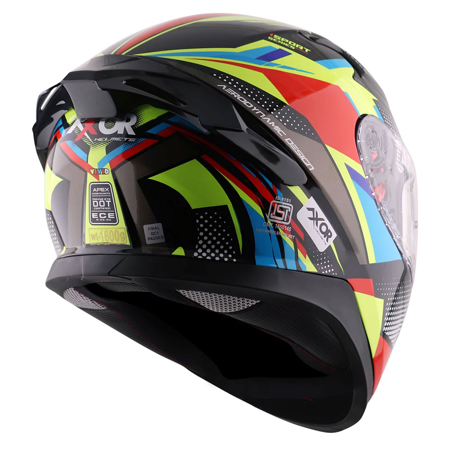 Axor Apex Vivid Black Neon Yellow Gloss Full Face Helmet