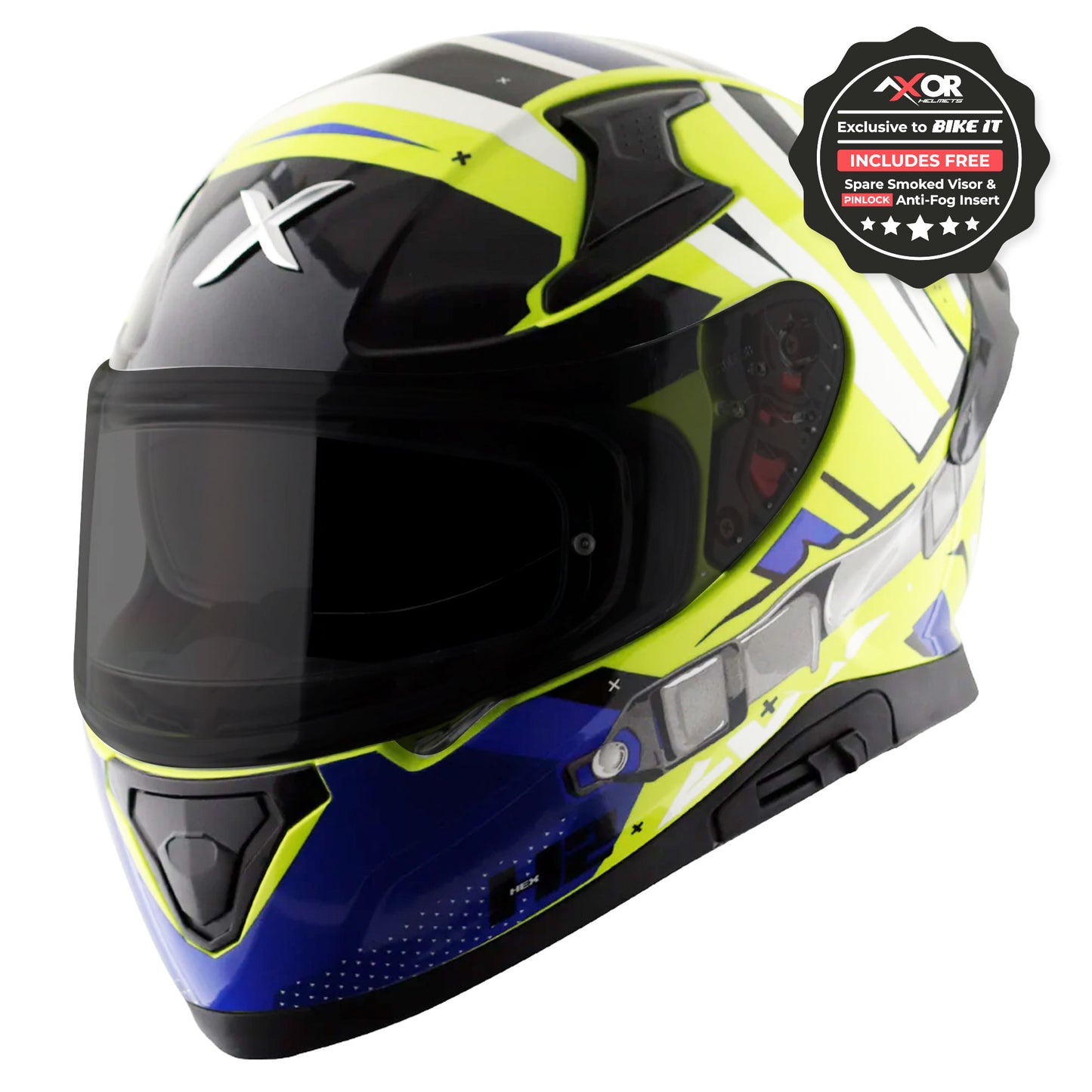 Axor Apex Neon Yellow Blue Gloss Full Face Helmet