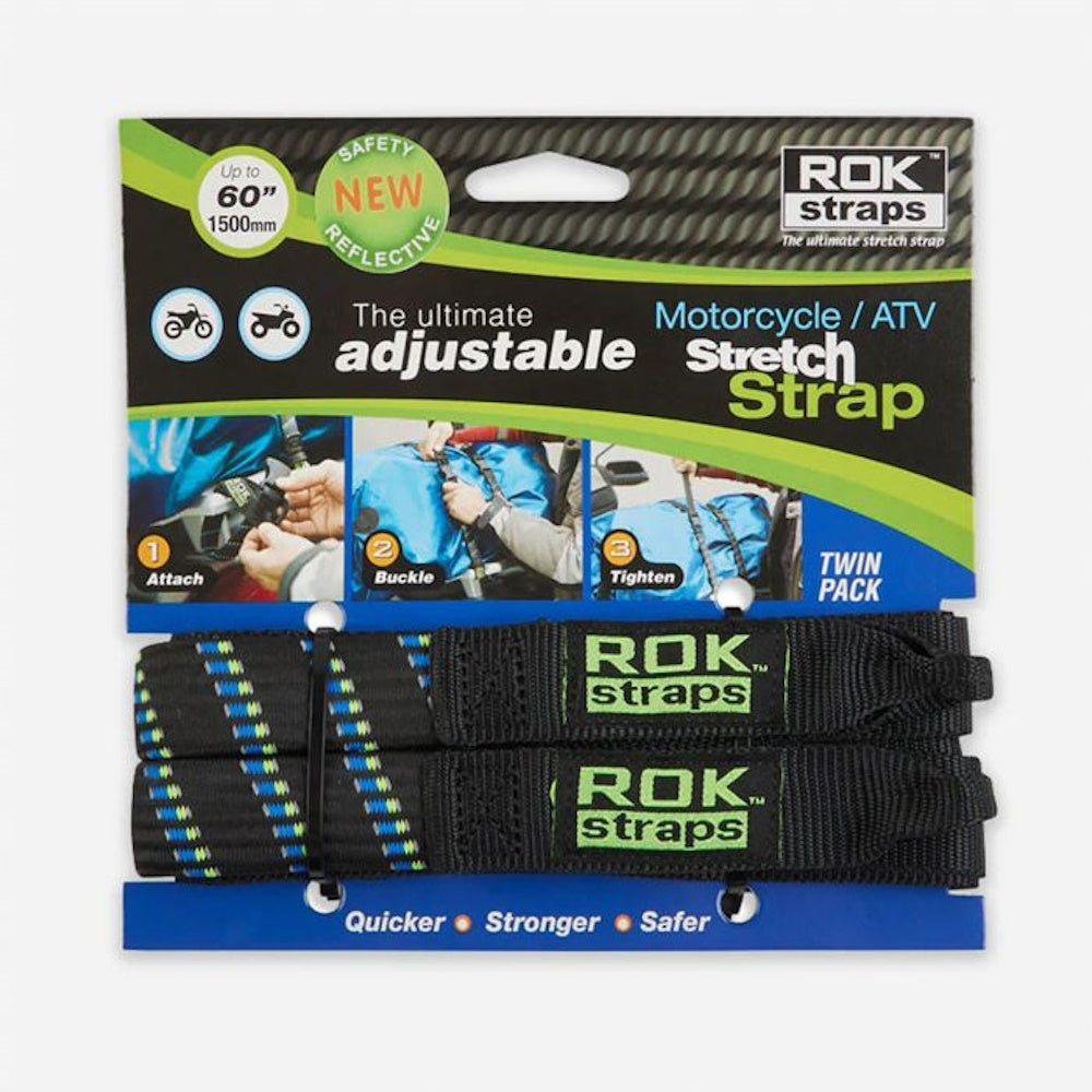 Rok Adjustable Stretch Strap Black Blue Green Reflective 2 Pack