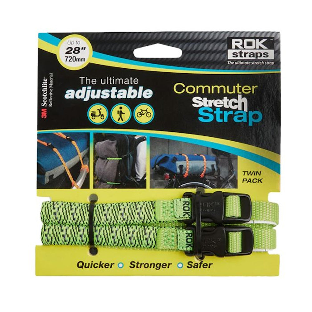 Rok Adjustable Stretch Strap Green Reflective 2 Pack