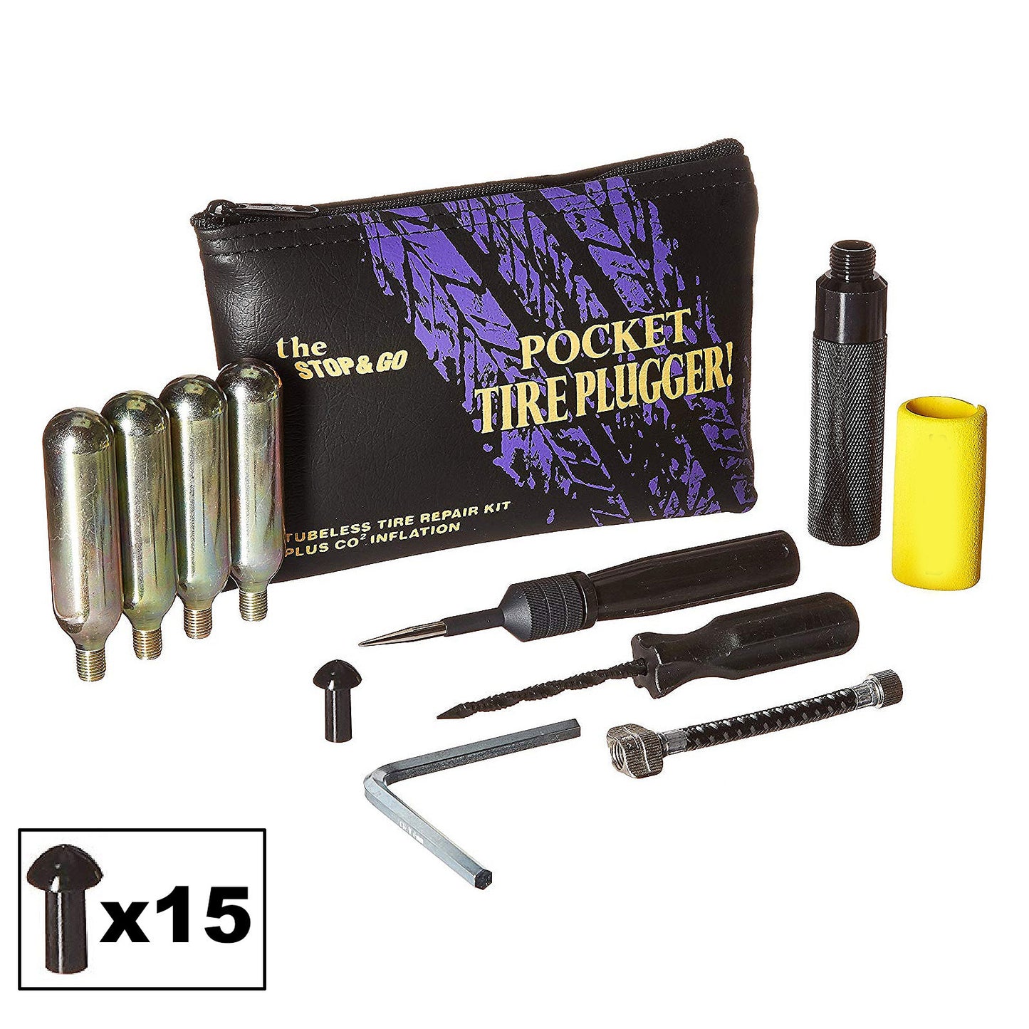 Stop and Go Pocket Plugger Tubeless Tyre Repair Kit with CO2 Inflation