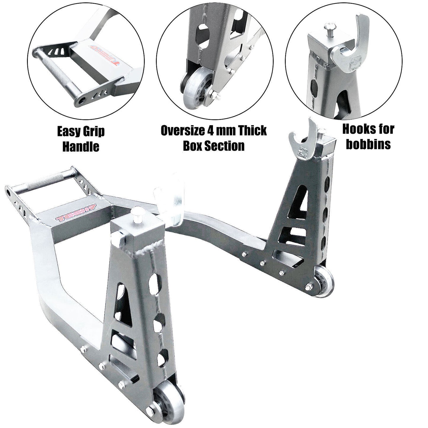 Tech7 Pro Range Heavy Alloy Rear Paddock Stand with V - Hooks