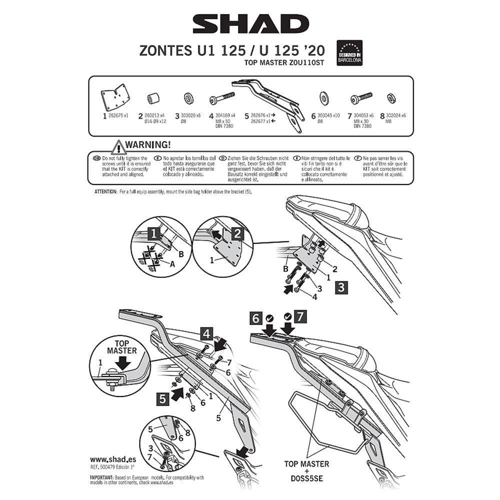 Zontes ZT125 U (20-22) SHAD Top Box Bracket Fitting Kit