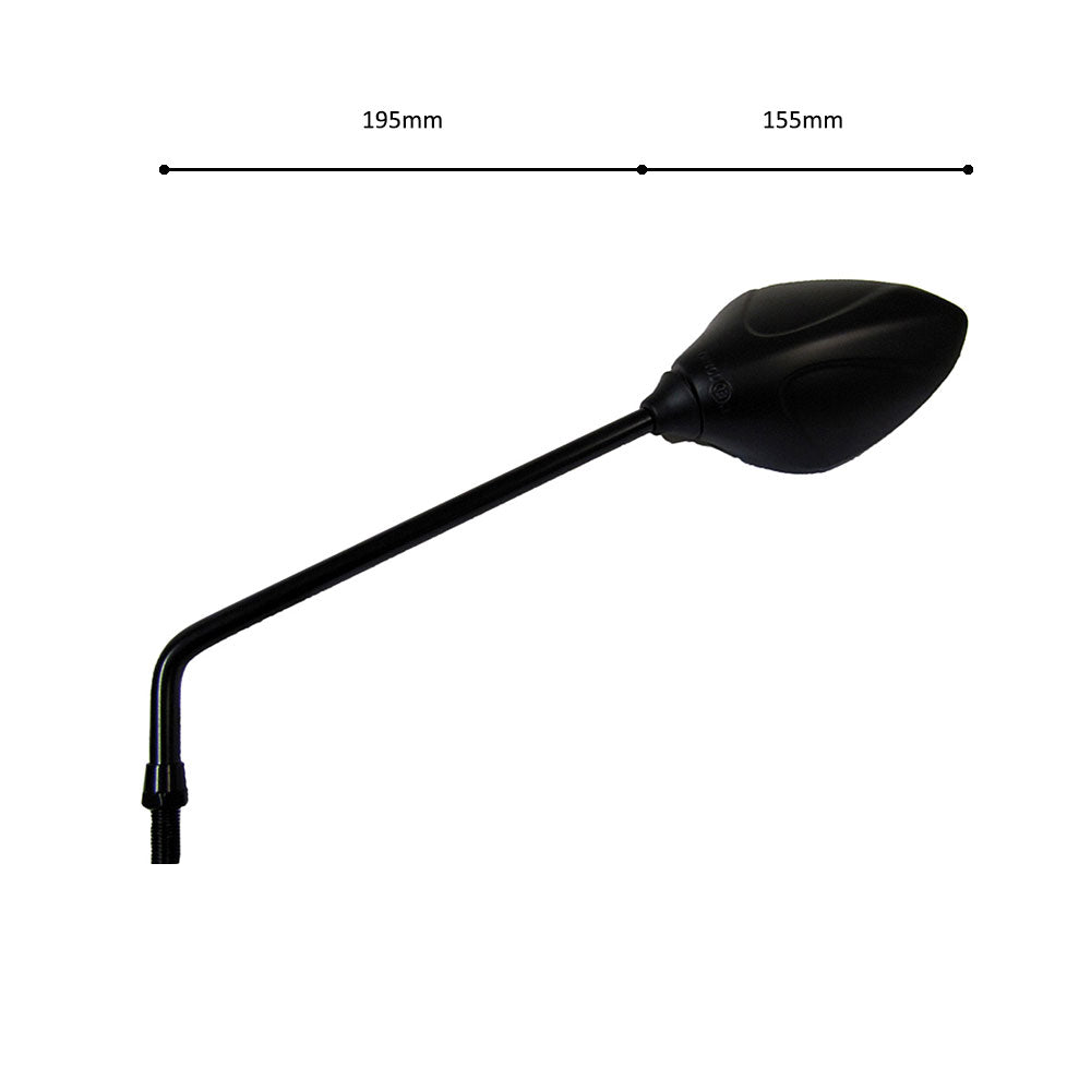 Black Long Arm Teardrop Handlebar Mirrors Pair 10mm Thread