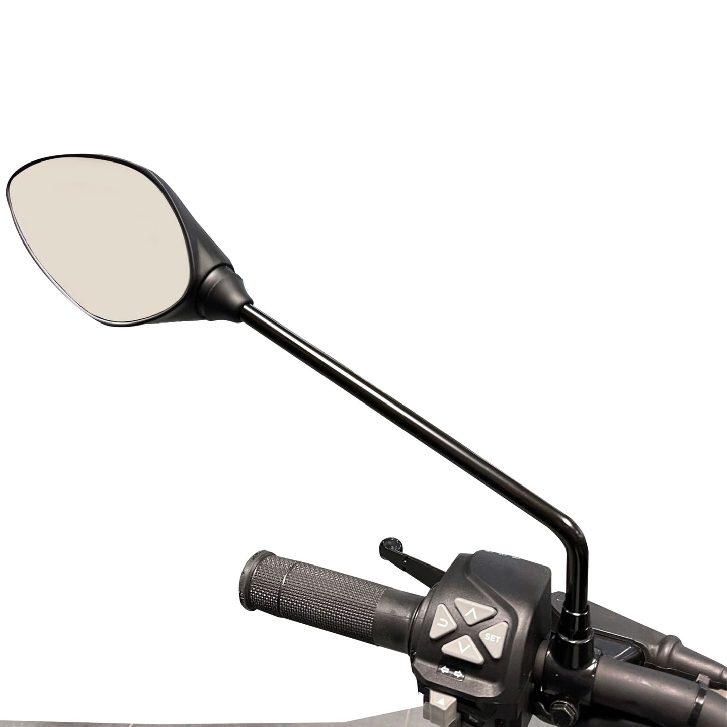 Black Long Arm Teardrop Handlebar Mirrors Pair 10mm Thread