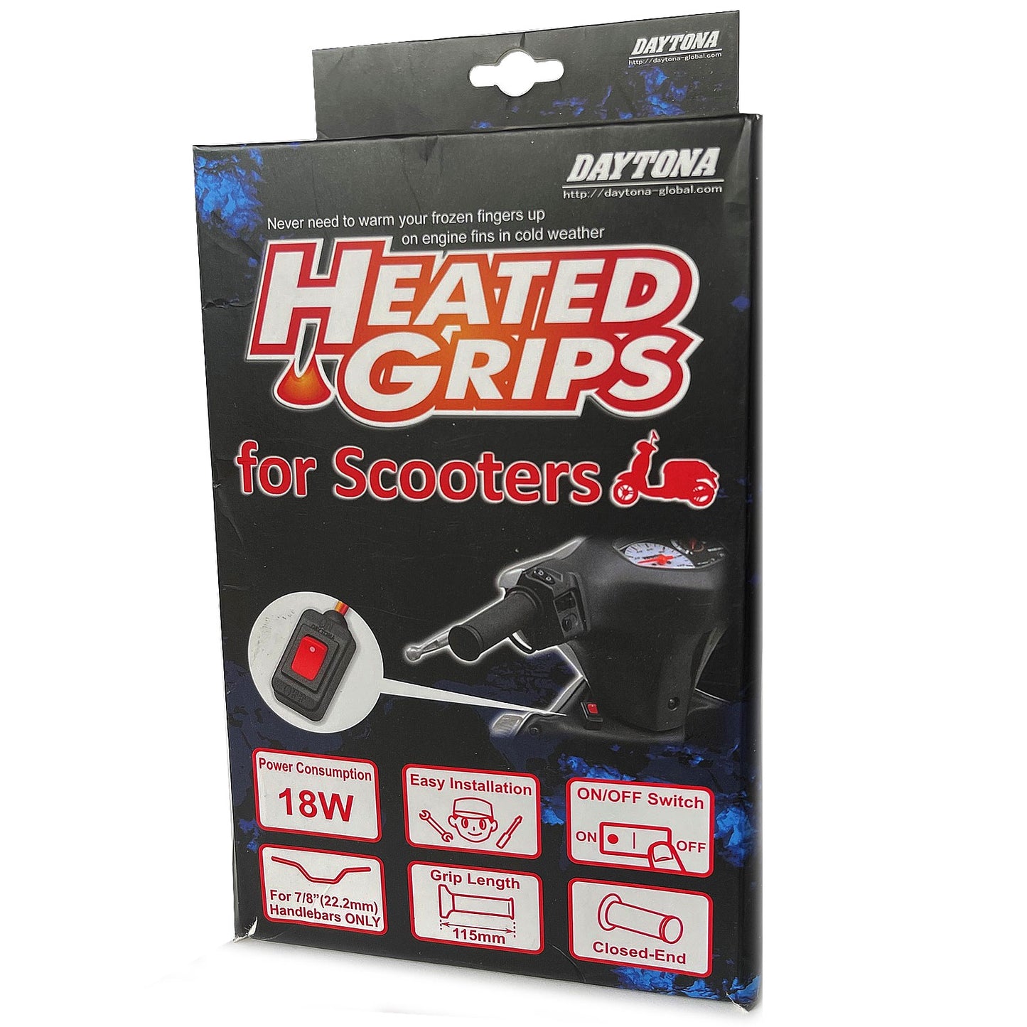Daytona Heated Grips Black 115mm Long 22mm Bars