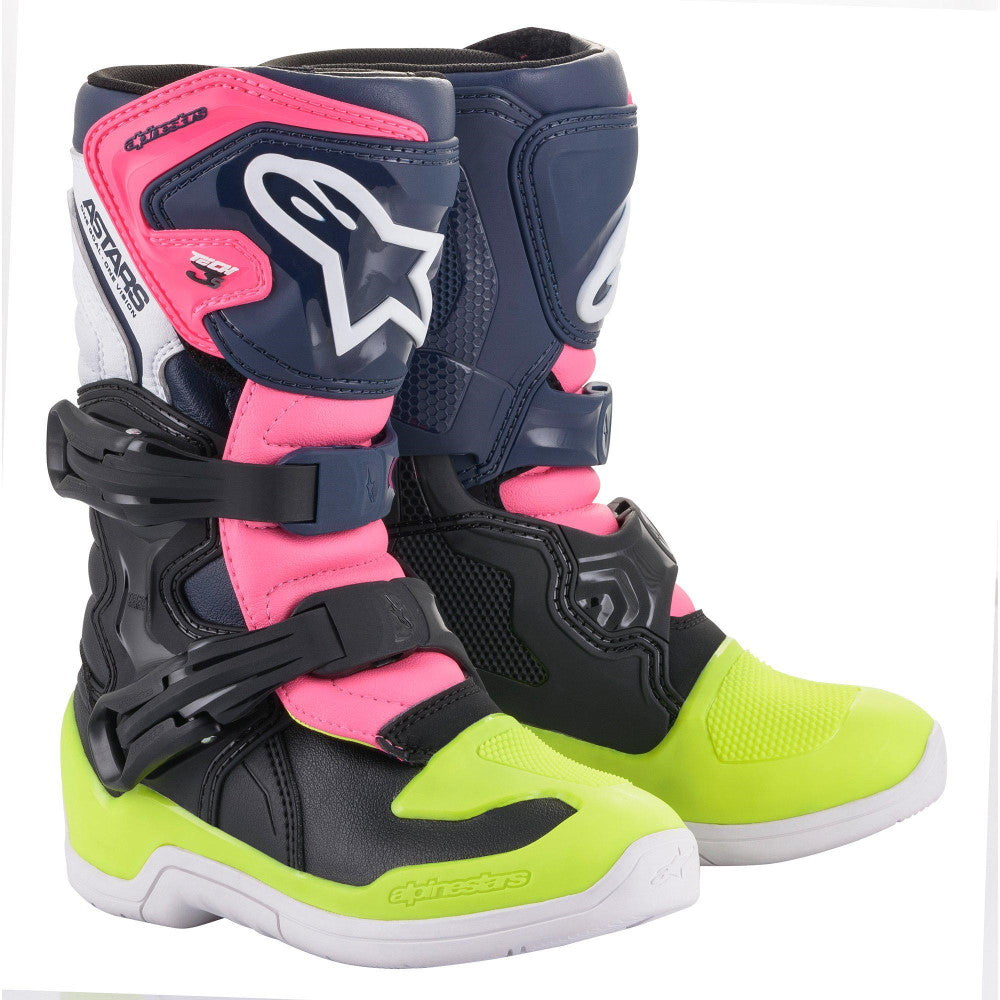 Alpinestars Tech 3S Kids Motocross Boots Black Blue Pink Fluo