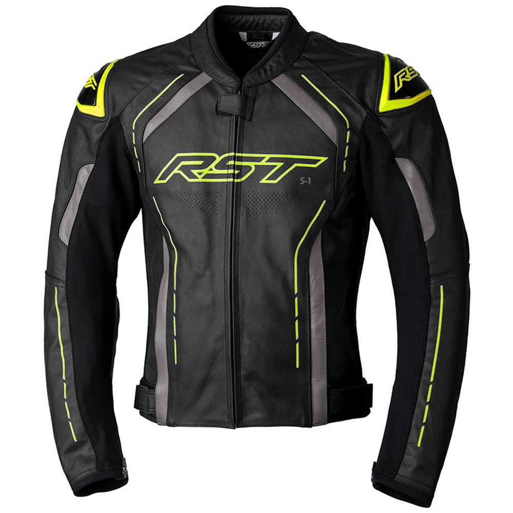 RST S1 Leather Jacket Black Grey Neon Green