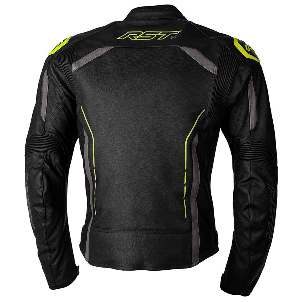 RST S1 Leather Jacket Black Grey Neon Green
