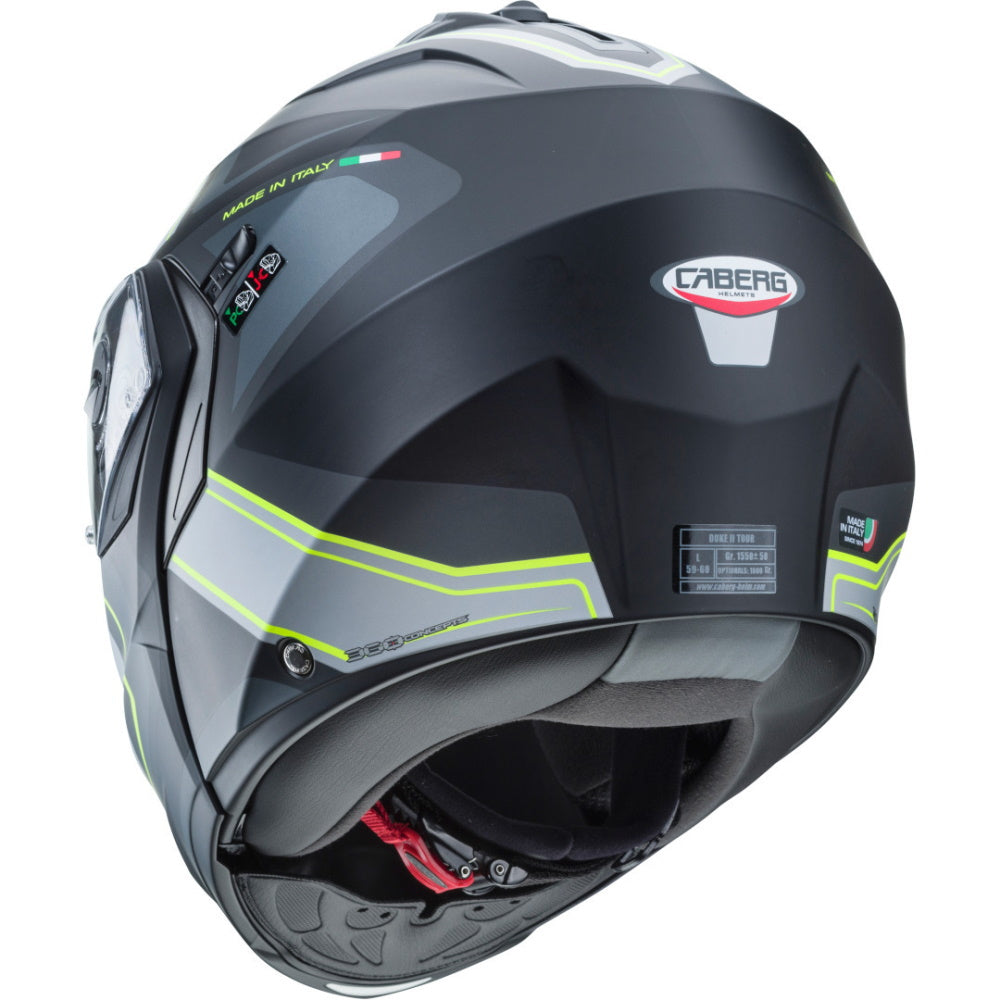 Caberg Duke II Tour Matt Black Yellow Flo Anthracite Silver Flip Front Helmet