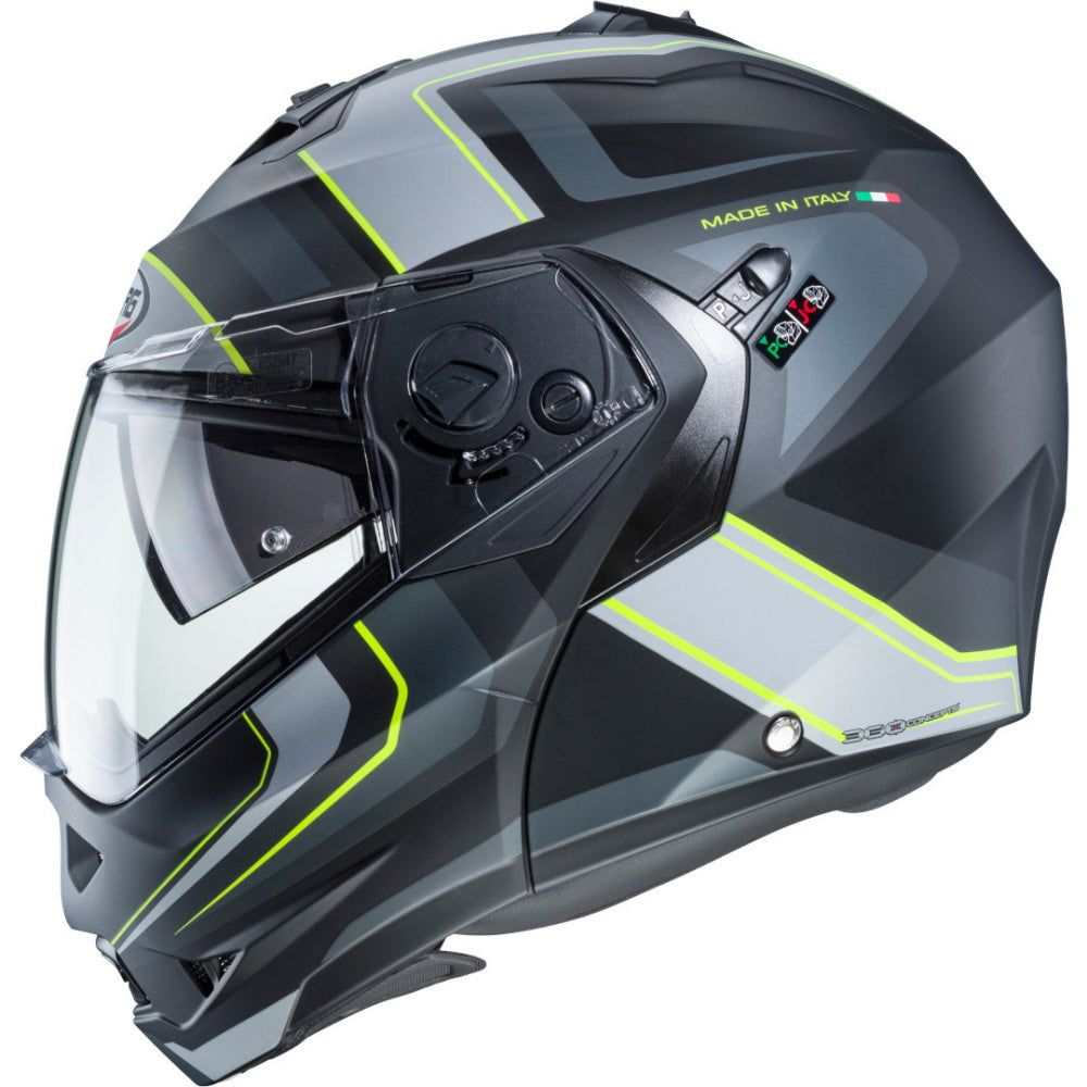 Caberg Duke II Tour Matt Black Yellow Flo Anthracite Silver Flip Front Helmet