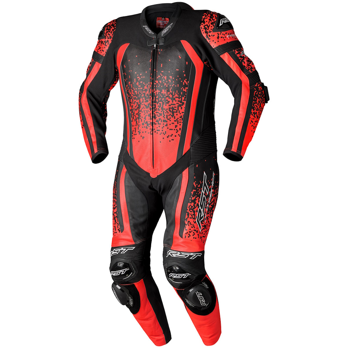 RST Pro Series Evo Airbag CE Leather Suit Flo Red Black Fluorescent Red