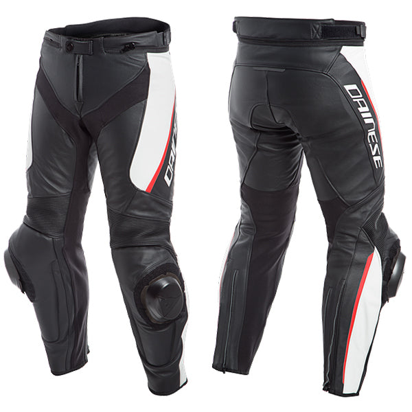 Dainese Delta 3 Leather Pants Motorcycle Bike Trousers Black White