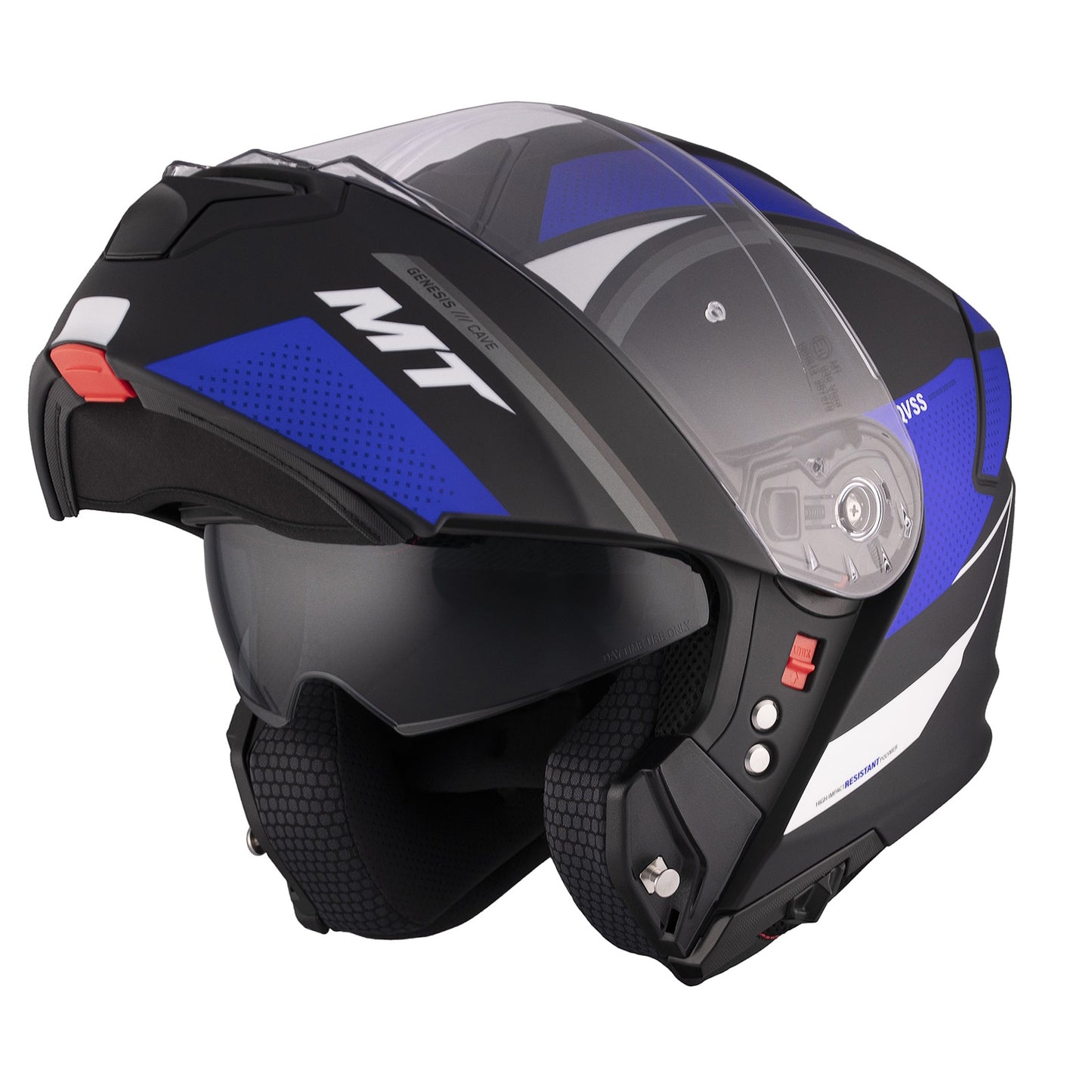 MT Genesis SV Cave A7 Matt Black Blue Flip Front Helmet