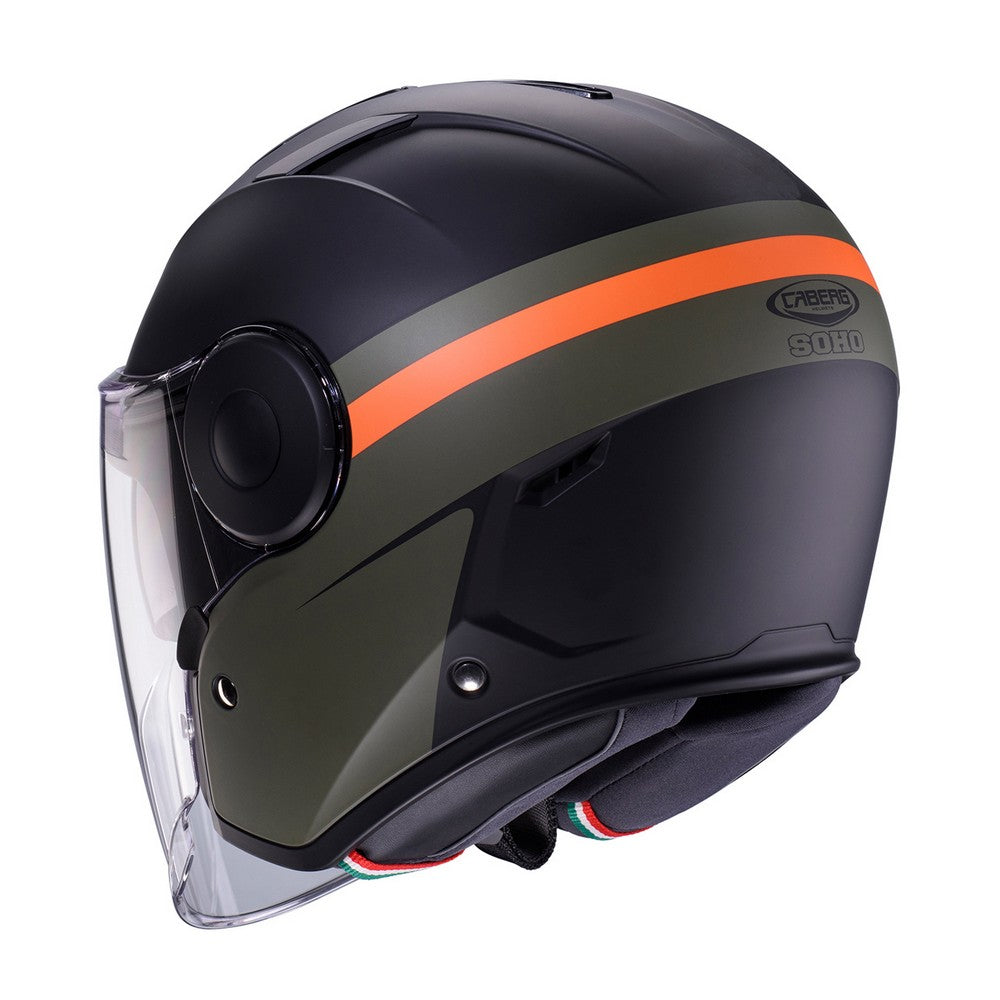 Caberg Soho Zephir Matt Black Military Green Orange Open Face Helmet