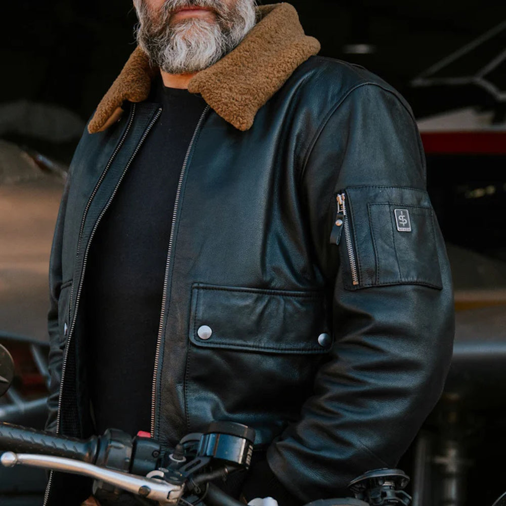 Spada Turbine Leather Bomber Jacket Black