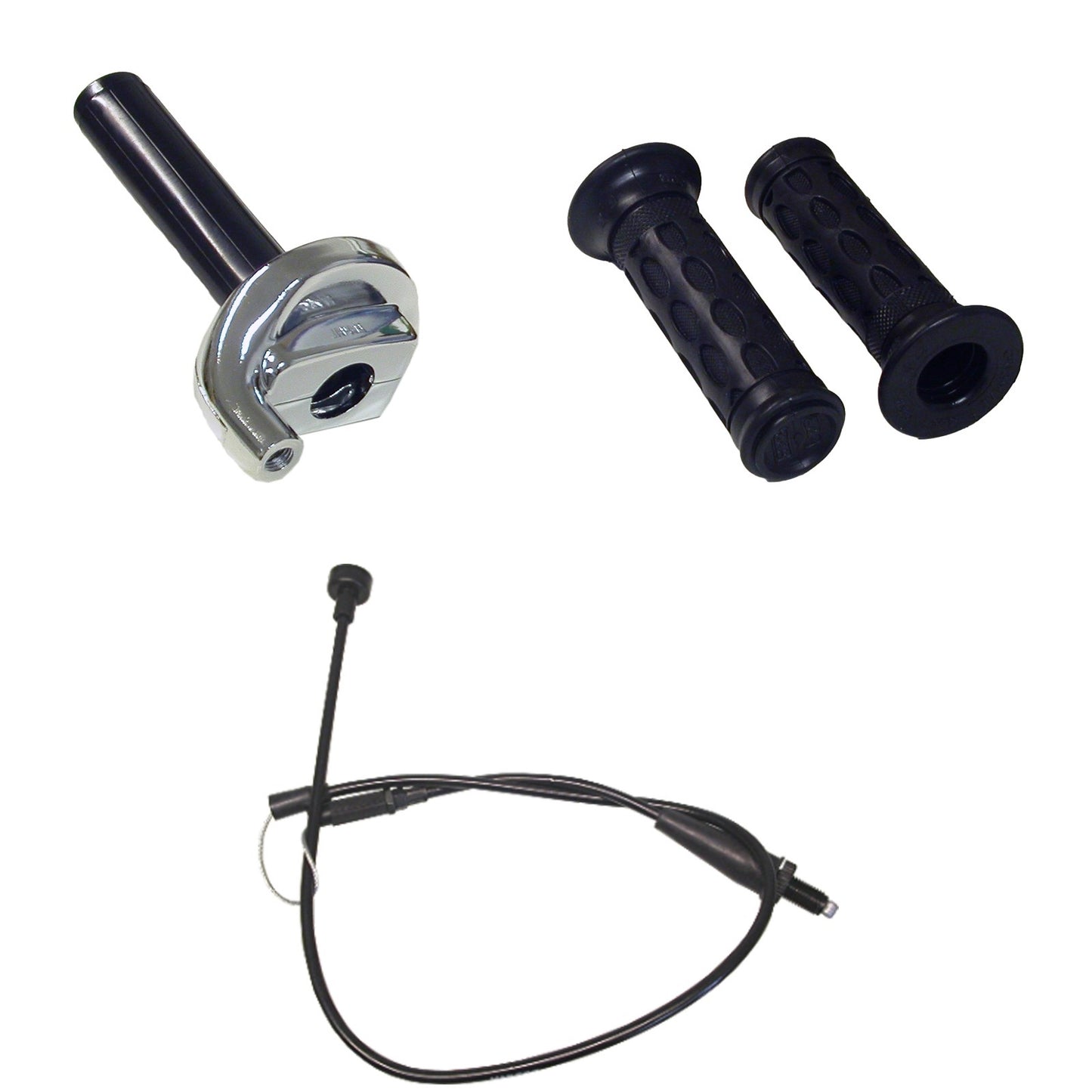 Throttle Unit MX Chrome Complete with Black Grips and Cable