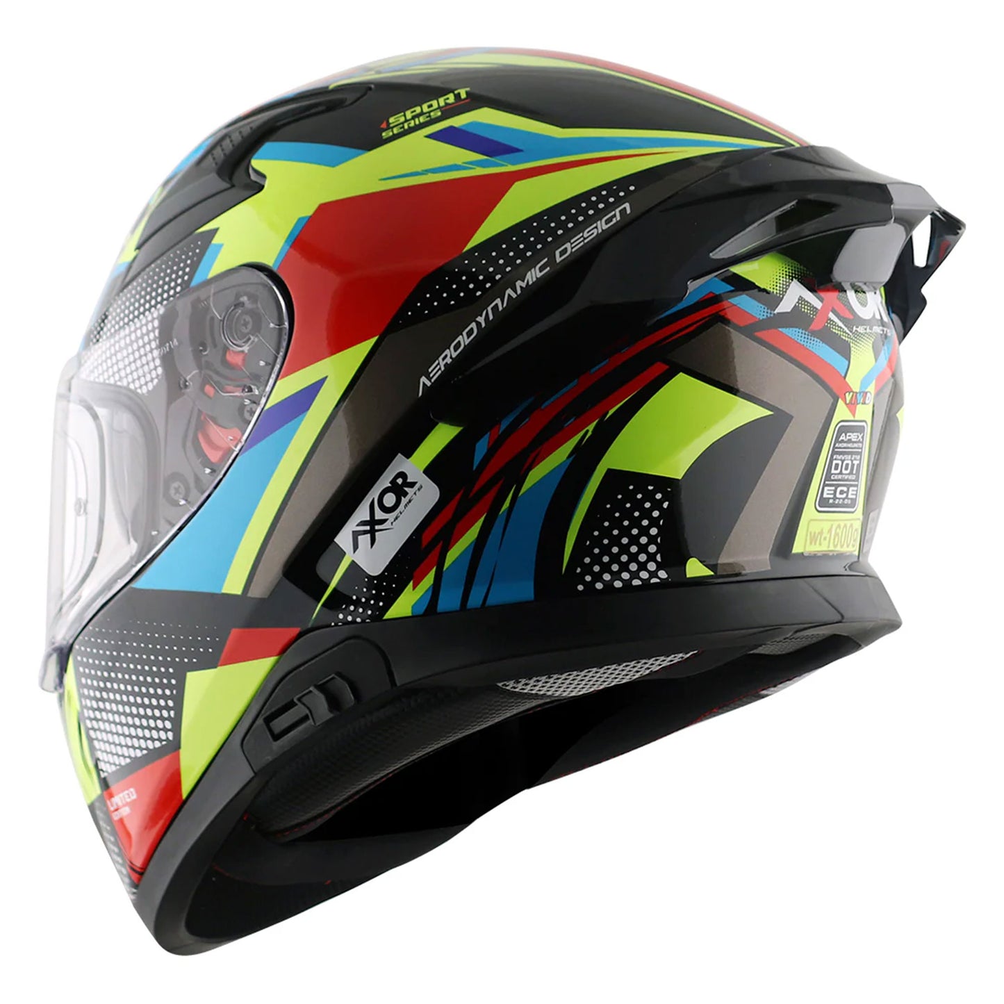 Axor Apex Vivid Black Neon Yellow Gloss Full Face Helmet