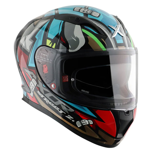 Axor Street Bobby Black Blue Gloss Full Face Helmet