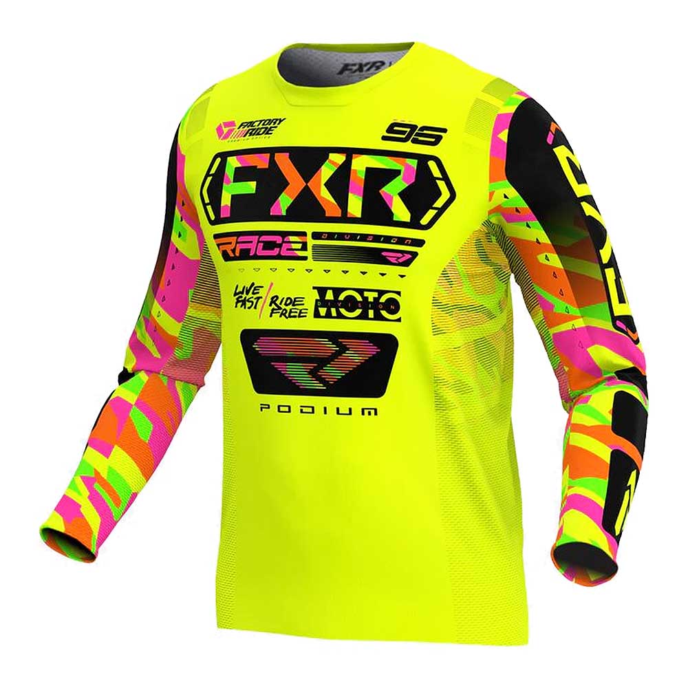 FXR Youth Podium Motocross Jersey Yellow Camo 25