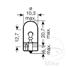 12v 2w T10 W2.1X9.5D Bult