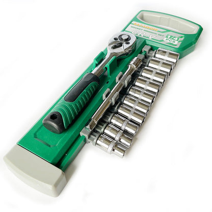 12 Piece Metric Socket Set 1/4" Drive Ratchet Extension Bar with Storage Case