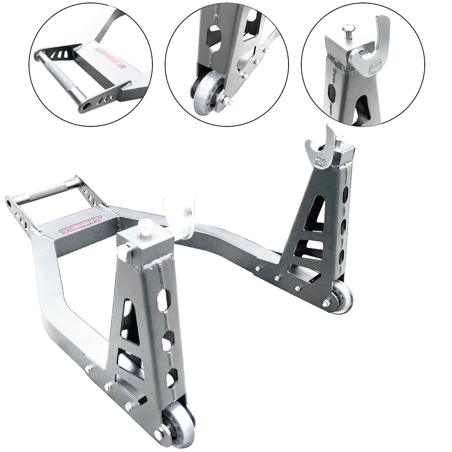 Tech7 Pro Range Heavy Alloy Rear Paddock Stand with V - Hooks