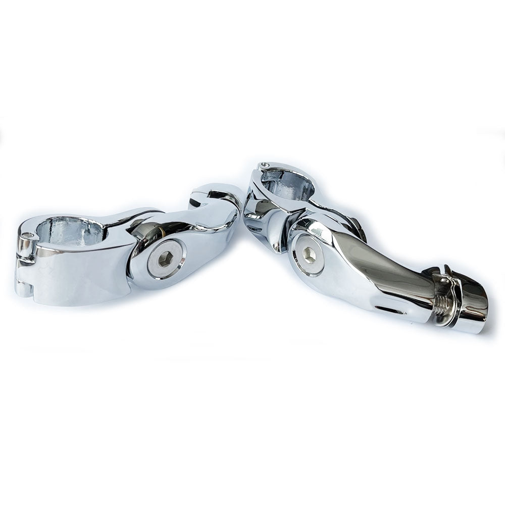 Chrome 1-1/4" Short Angled Highway Foot Pegs & Clamps Harley Touring Motorcycle