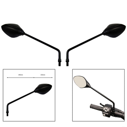 Black Long Arm Teardrop Handlebar Mirrors Pair 10mm Thread