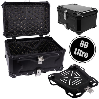 80L Bike-It Aluminium Top Box Black with Mounting Plate
