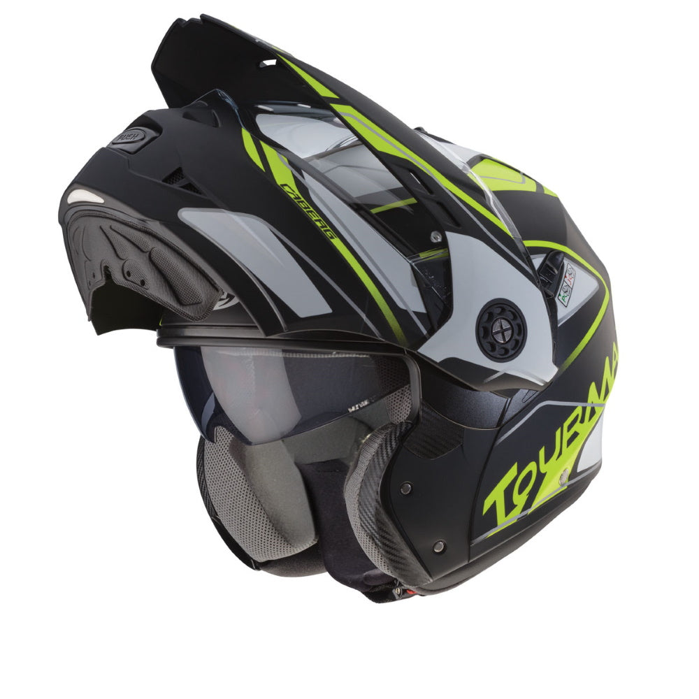 Caberg Tourmax Marathon Matt Black White Yellow Flo Flip Front Helmet