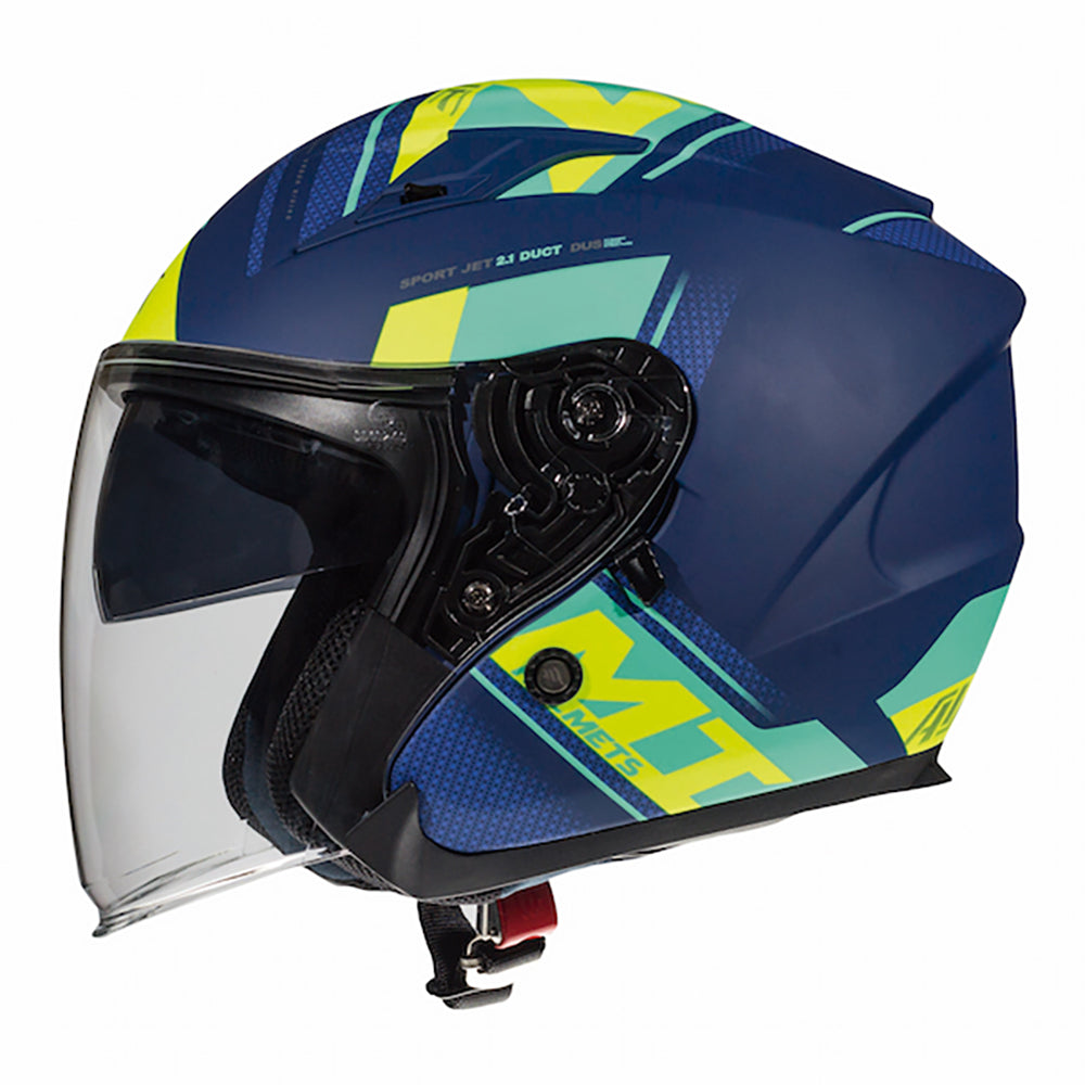 MT Avenue Sideway Matt Blue Green Fluo Yellow Open Face Helmet