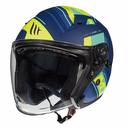 MT Avenue Sideway Matt Blue Green Fluo Yellow Open Face Helmet