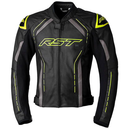 RST S1 Leather Jacket Black Grey Neon Green