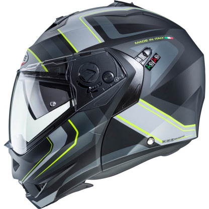 Caberg Duke II Tour Matt Black Yellow Flo Anthracite Silver Flip Front Helmet