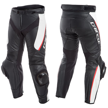 Dainese Delta 3 Leather Pants Motorcycle Bike Trousers Black White