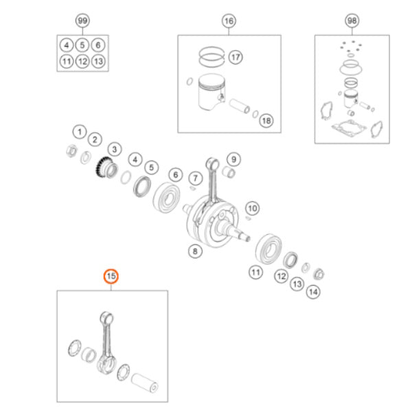 50430015044 Con Rod Repair Kit KTM Husqvarna SX TC EXC 125 150 2016 - 2024
